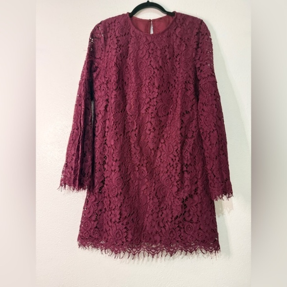 Elegant Maroon Lace Long Sleeved Dress. See description for measurements.